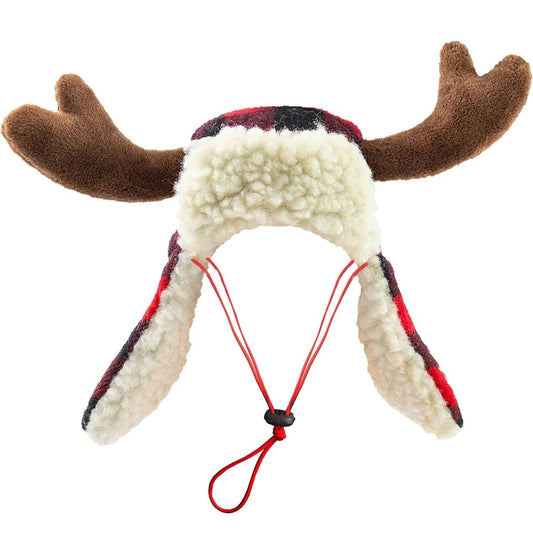 Holiday Dog Hat with Moose Antlers